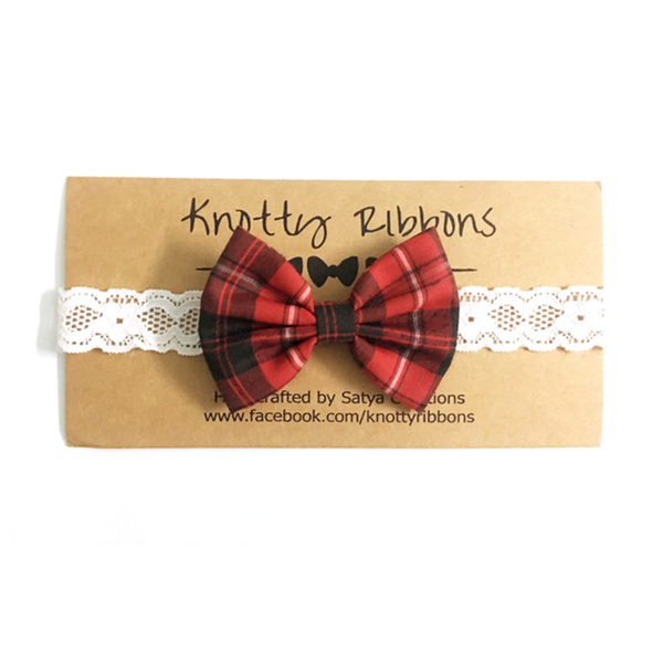 Flower & Bow Hairband Set - Red & Black