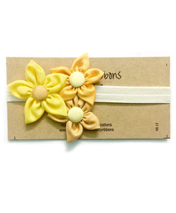 Handmade Three Flower Bunch Headband - Yellow