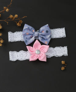 Flower & Bow Hairband Set - Purple & Pink