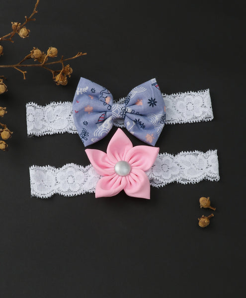 Flower & Bow Hairband Set - Purple & Pink