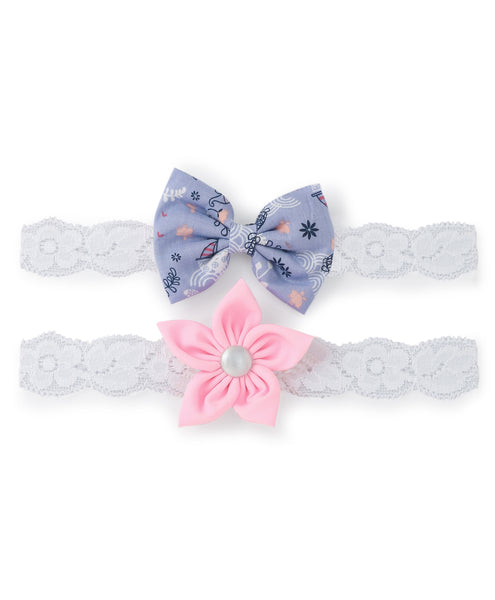 Flower & Bow Hairband Set - Purple & Pink