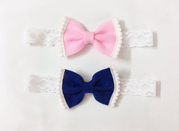 Felt Bow Headband Set - Dark Blue & Light Pink