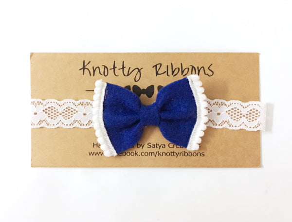 Felt Bow Headband Set - Dark Blue & Light Pink