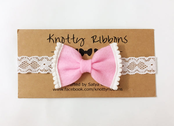 Felt Bow Headband Set - Dark Blue & Light Pink