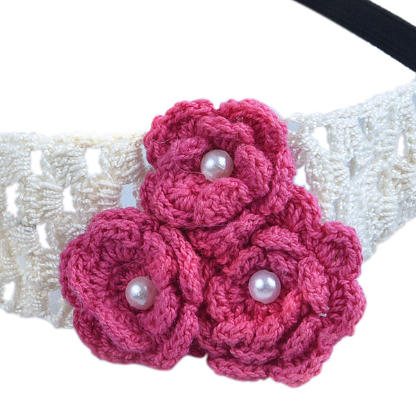 Handmade Crochet Headband With Crochet Flowers - Pink