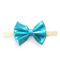 Big Leather Bow Headband - Light Blue