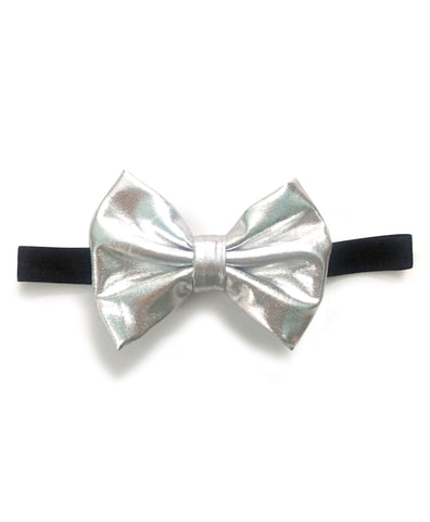 Big Leather Bow Headband - Silver