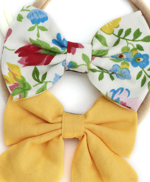 Petite Bow Set Headbands (Set of 2) - Yellow & Floral