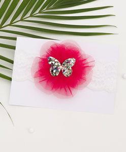 Glitter Butterfly on Pom Pom Headband - Red