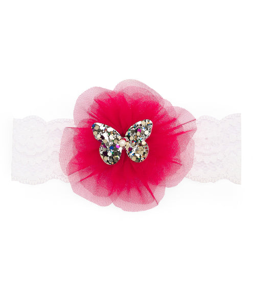 Glitter Butterfly on Pom Pom Headband - Red