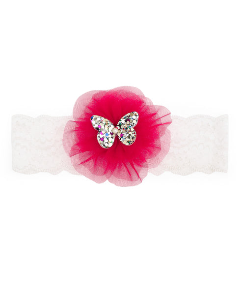 Glitter Butterfly on Pom Pom Headband - Red