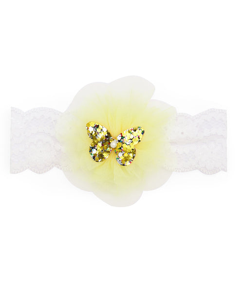 Glitter Butterfly on Pom Pom Headband - Yellow