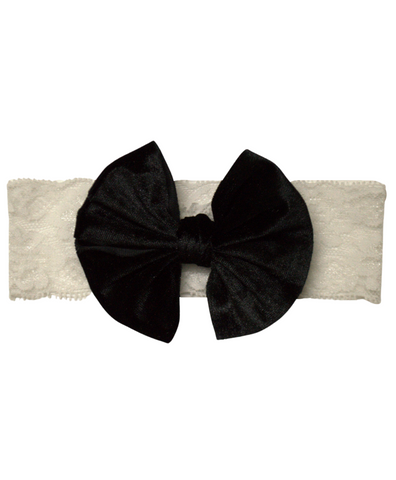 Velvet Big Bow Lace Headband- Black