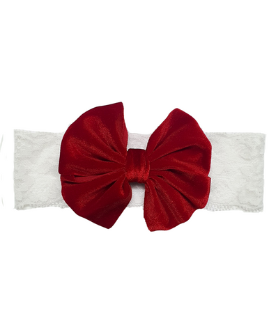 Velvet Big Bow Lace Headband- Red