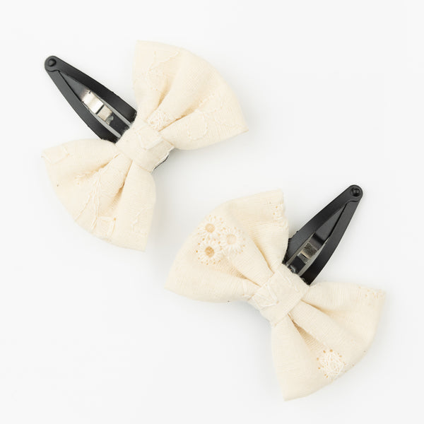 Solid Bow Hair Clip Set- Off-White