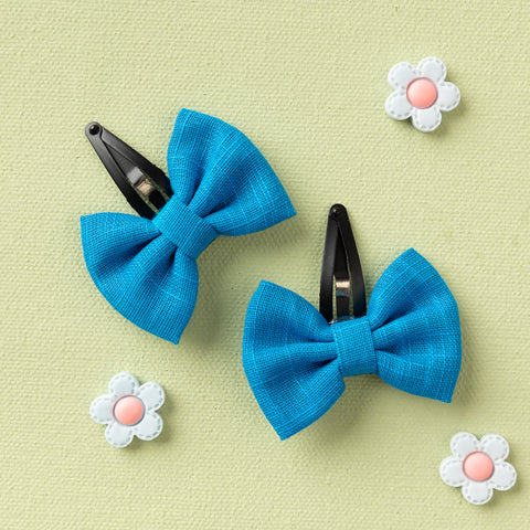 Solid Bow Hair Clip Set- Blue