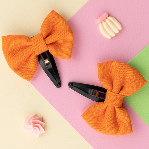 Solid Bow Hair Clip Set- Orange