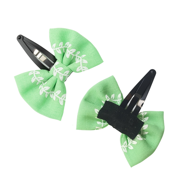 Printed Bow Hair Clip Set- Green