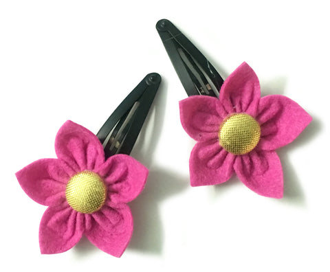 Felt Flower Hair Clips (Set of 2) - Dark Pink