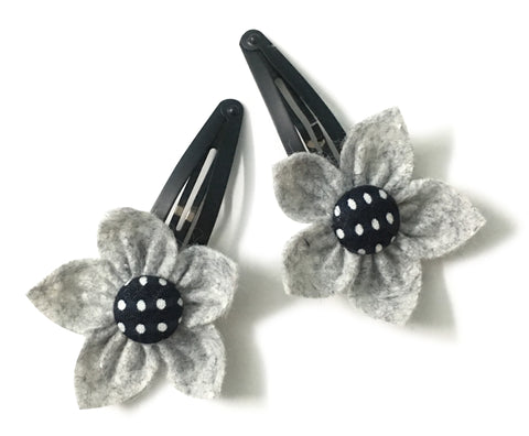 Felt Flower Hair Clips (Set of 2) - Gray