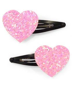 Glitter Heart Hair Clips - Light Pink