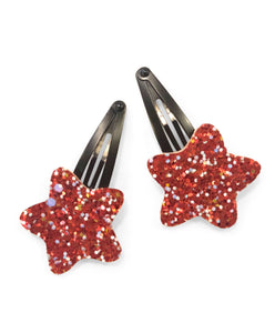 Glitter Star Hair Clips - Red