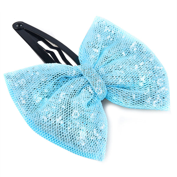 Glitter Sequin Bow Hair Clip - Light Blue