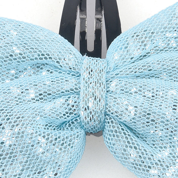 Glitter Sequin Bow Hair Clip - Light Blue