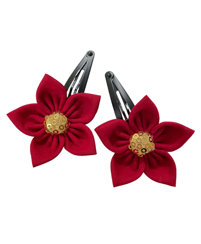 Flower Tic-Tac Hair Clip Set - Red