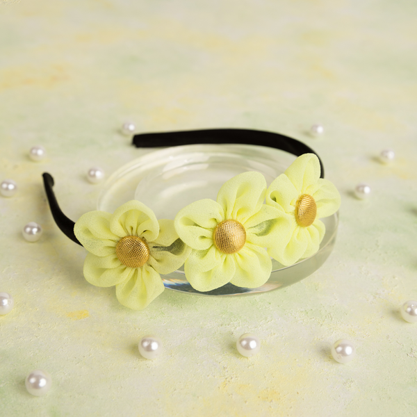 Handmade Chiffon Four Flower Headband - Neon Green