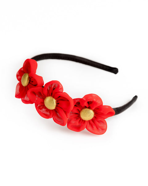 Handmade Chiffon Four Flower Headband - Red