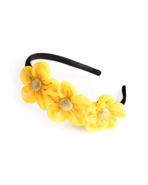 Handmade Chiffon Four Flower Headband - Yellow