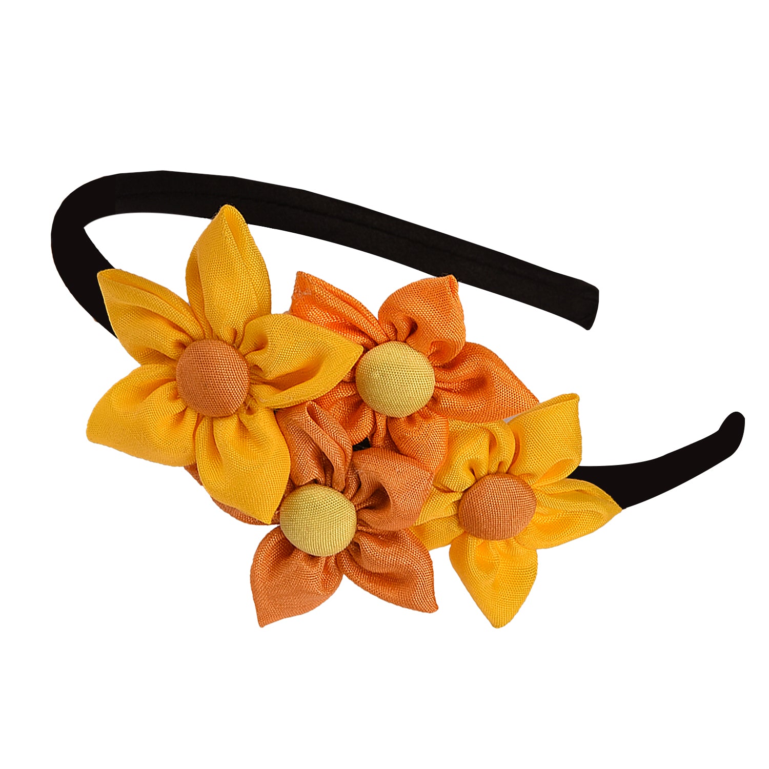 Handmade Four Flower Bunch Hair Band - Yellow