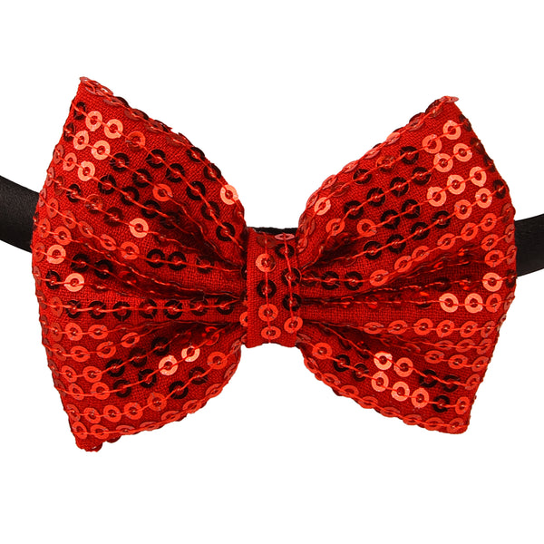 Sequinned Bow Hair Band - Red