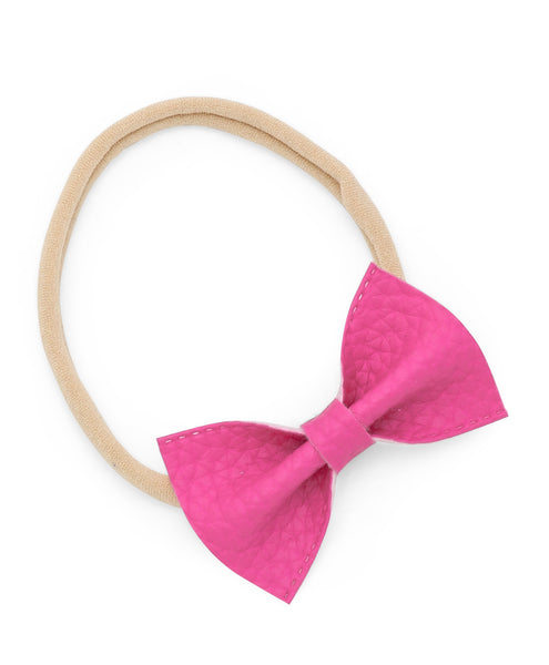 Leather Bow Headband Set - Dark Pink & Yellow