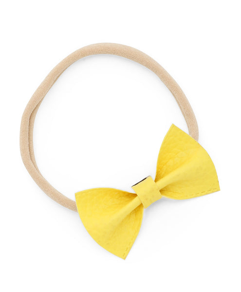 Leather Bow Headband Set - Dark Pink & Yellow