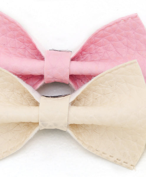 Leather Bow Headband Set - Light Pink & Off-White