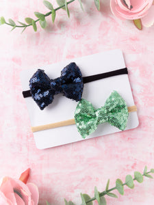 Sequin Party Bow Headband Set - Dark Blue & Mint