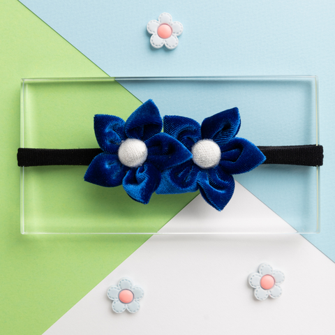 Velvet Flower Newborn Headband- Dark Blue