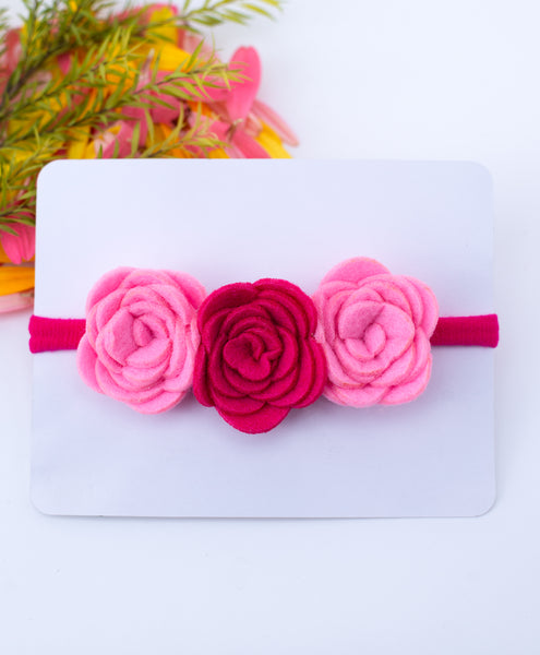 Felt Three Rose Newborn Headband - Pink