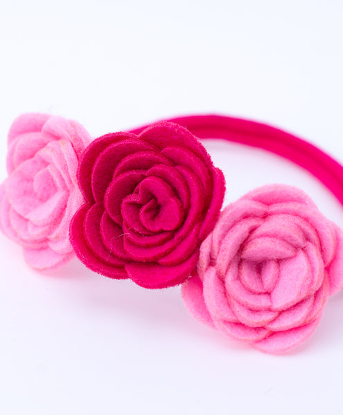 Felt Three Rose Newborn Headband - Pink