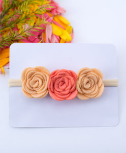 Felt Three Rose Newborn Headband - Peach