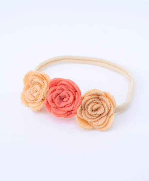 Felt Three Rose Newborn Headband - Peach