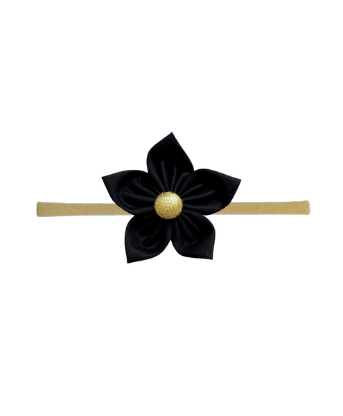 Flower & Bow Headband Set - Dark Blue, Black & Khaki