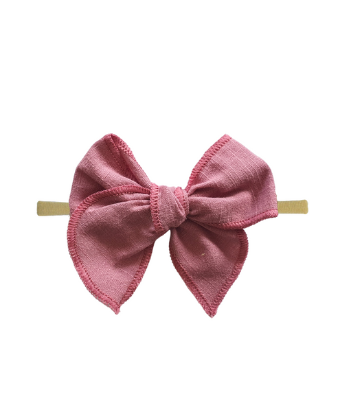 Newborn Linen Knit Bow Headband- Blush Pink
