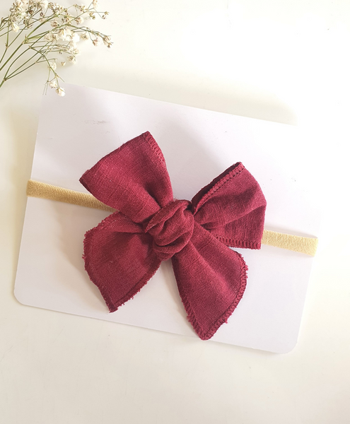 Newborn Linen Knit Bow Headband- Maroon