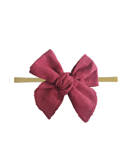 Newborn Linen Knit Bow Headband- Maroon