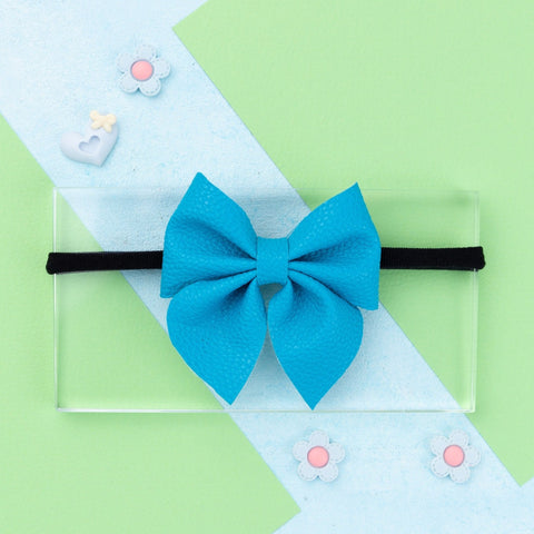 Faux Leather Sailor Bow Headband- Blue