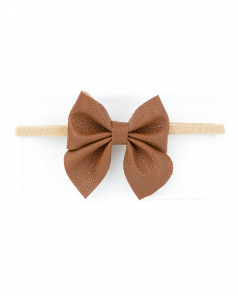 Faux Leather Sailor Bow Headband- Brown