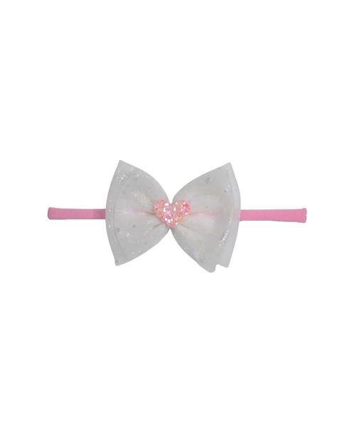 Double Bow Heart Applique Headband-  White